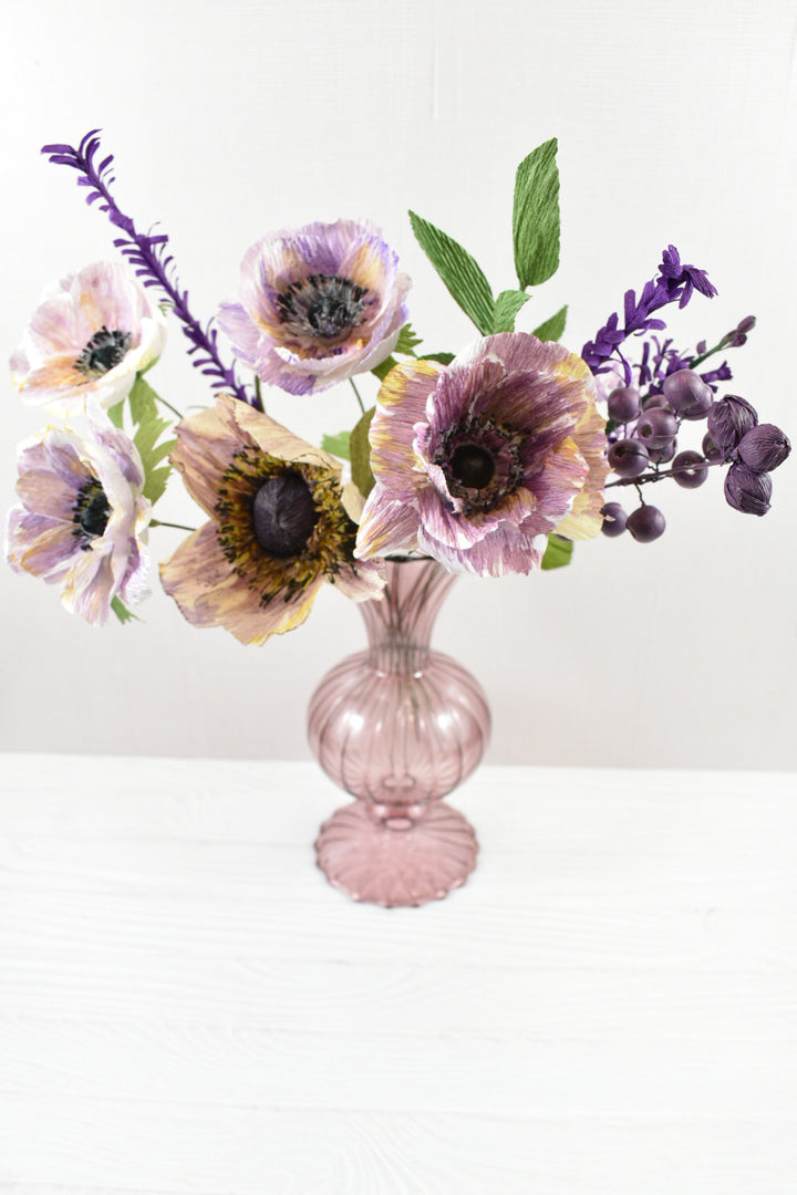 Paper Anenome, Berry, Lavender Bouquet - One Available , Paper Bouquet