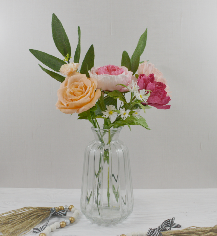 Paper Carnation, Rose, Fleabane, and Eucalyptus Bouquet - One Available Paper Bouquet