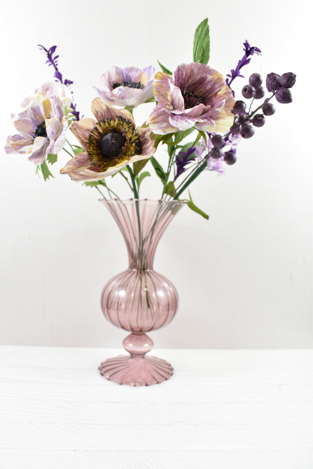 Paper Anenome, Berry, Lavender Bouquet - One Available , Paper Bouquet