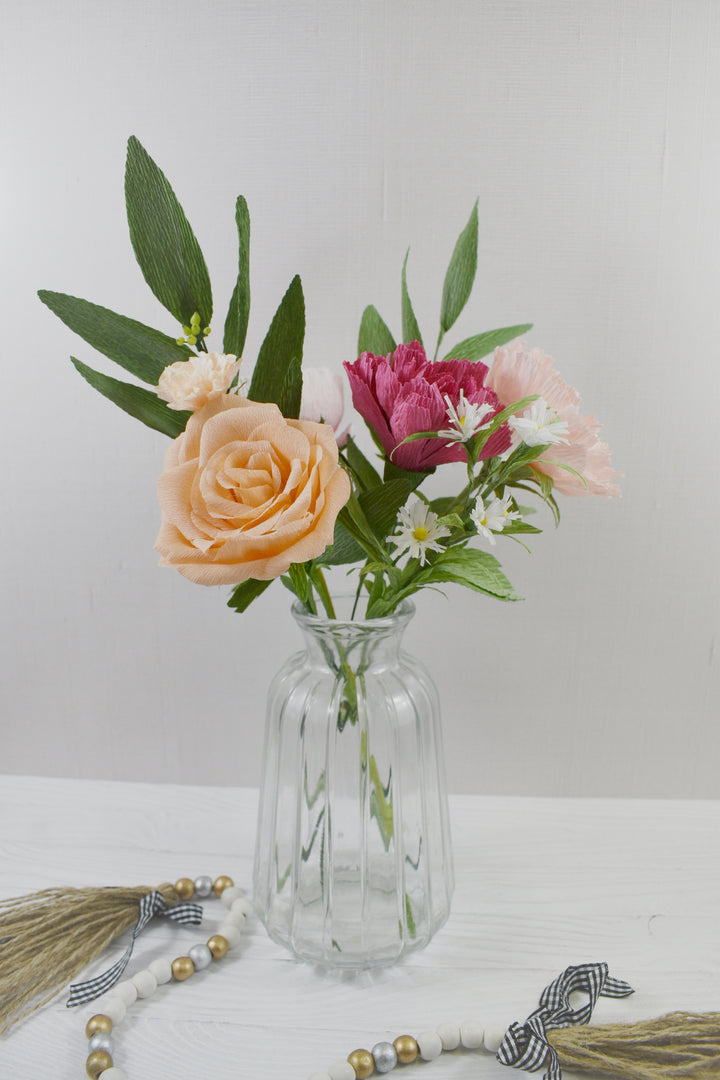 Paper Carnation, Rose, Fleabane, and Eucalyptus Bouquet - One Available Paper Bouquet