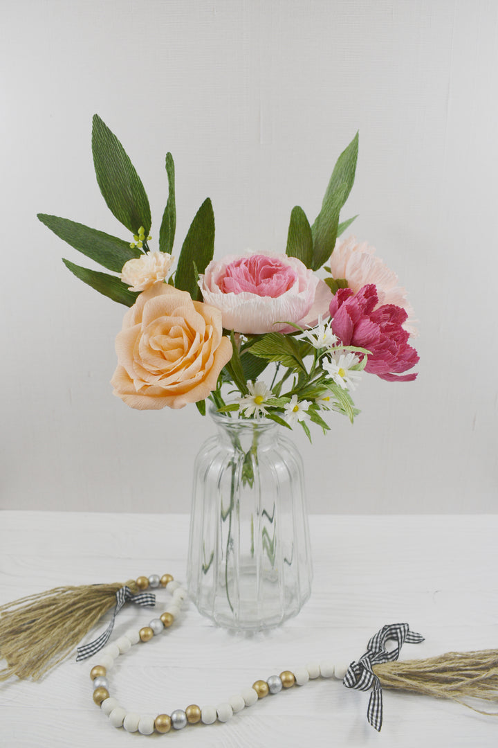 Paper Carnation, Rose, Fleabane, and Eucalyptus Bouquet - One Available Paper Bouquet