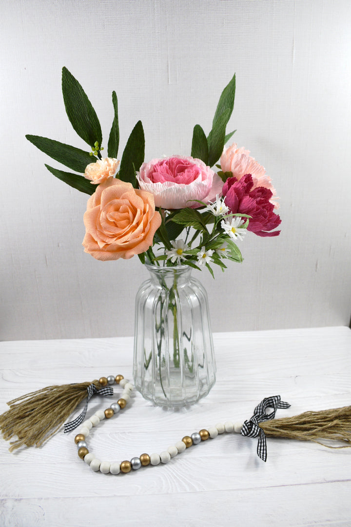 Paper Carnation, Rose, Fleabane, and Eucalyptus Bouquet - One Available Paper Bouquet