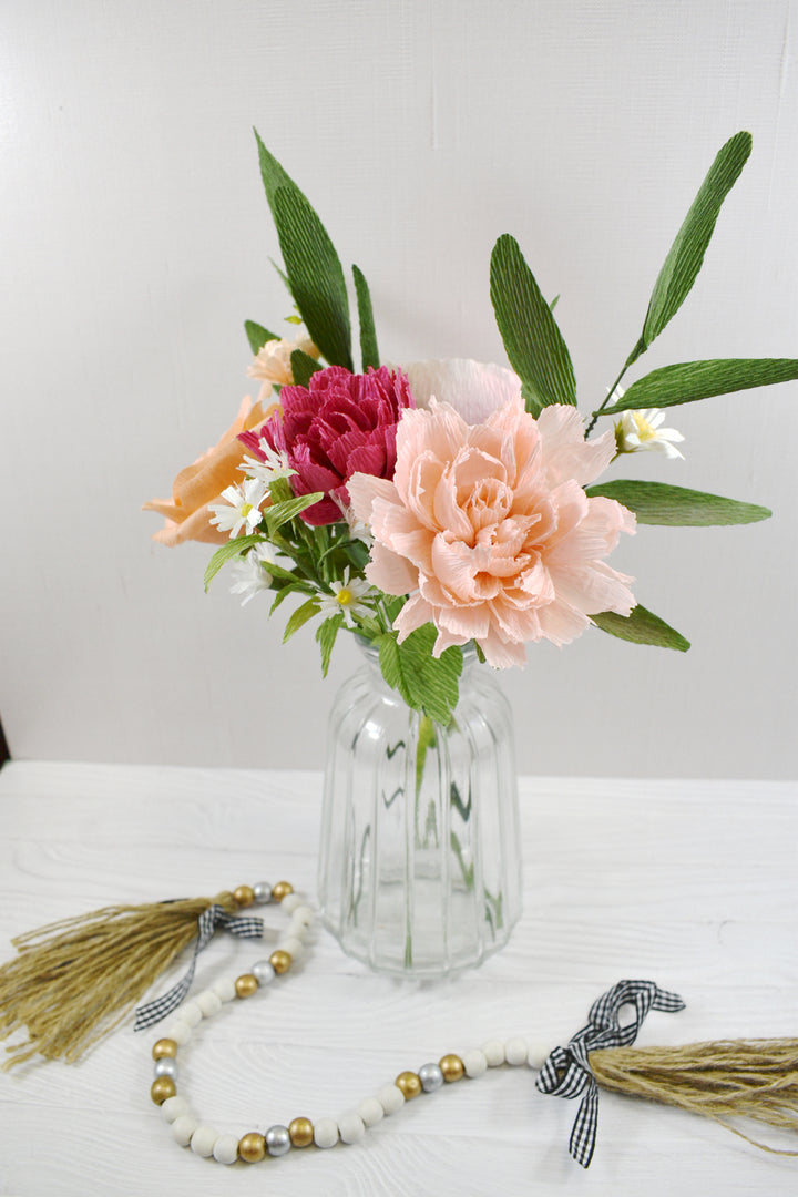 Paper Carnation, Rose, Fleabane, and Eucalyptus Bouquet - One Available Paper Bouquet